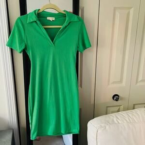 SEE YOU MONDAY Kelly Green Ribbed Bodycon Collared Dress Size L
